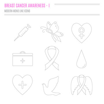 Collection of breast cancer awareness icons