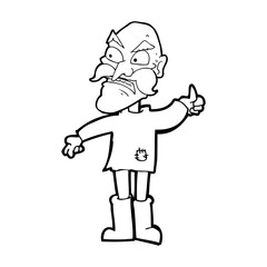 cartoon angry old man in patched clothing