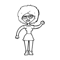 cartoon waving woman wearing spectacles