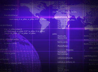 Purple abstract background with world map