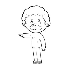 cartoon man with mustache pointing
