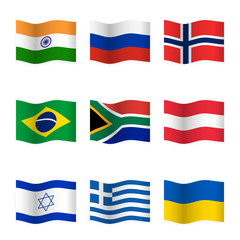 Waving flags of different countries.