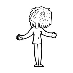 cartoon curious woman looking upwards
