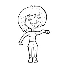 cartoon waving woman