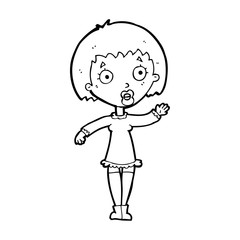 cartoon waving woman