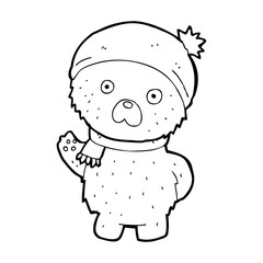 cartoon teddy bear in winter hat and scarf