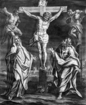 VIenna - The Crucifixion old lithography in Salesianerkirche 