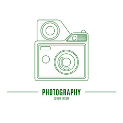 Old camera - branding identity element, isolated on white backgr