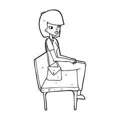 cartoon woman sitting on bench