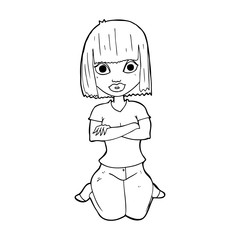 cartoon woman kneeling