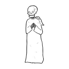 cartoon skeleton in black robe