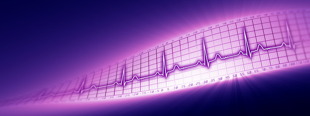 Heart rate with ECG graph in the cyberspace - obrazy, fototapety, plakaty