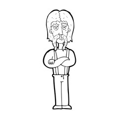 cartoon long mustache man with folded arms