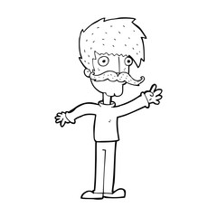 cartoon waving mustache man