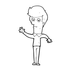 cartoon bored man waving
