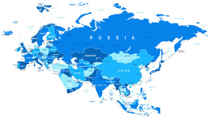 Eurasia - map - illustration. Eurasia map - highly detailed vector illustration. - obrazy, fototapety, plakaty
