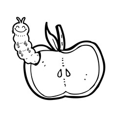 cartoon apple with bug