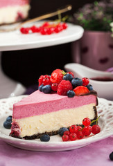 Portion of delicious raspberry cheesecake
