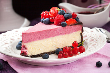 Portion of delicious raspberry cheesecake