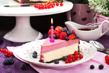 Portion of delicious raspberry cheesecake