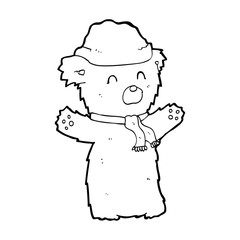 cartooon teddy bear in hat and scarf