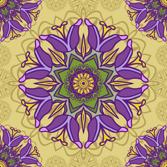 Fototapeta na wymiar Symmetrical floral seamless pattern.
