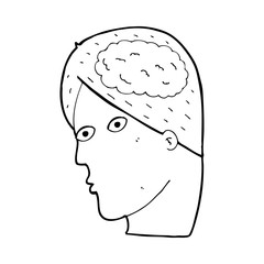 cartoon head with brain symbol