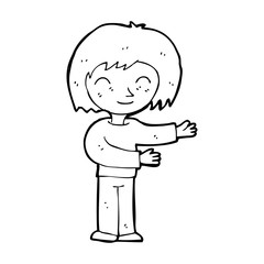 cartoon woman gestureing welcome