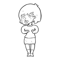 cartoon woman making Who Me? gesture