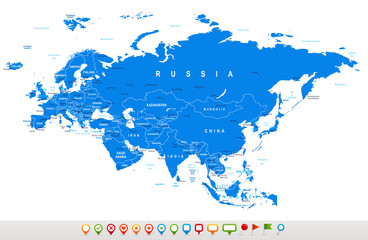 Fototapeta na wymiar Eurasia map - highly detailed vector illustration.
