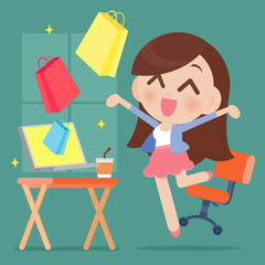 Happy woman shopping online