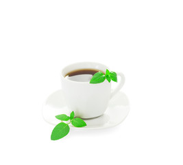 cup of tea and mint leaves