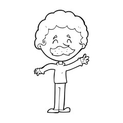 cartoon man with mustache waving