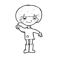 Obraz premium cartoon boy in poor clothing giving thumbs up symbol