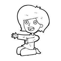 cartoon shocked woman on knees