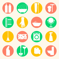Vector cleaning and hygiene products flat icons.