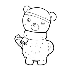 cartoon teddy bear in winter hat and scarf