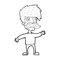 cartoon man with mustache waving