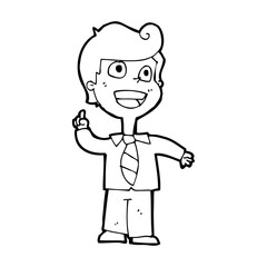 cartoon school boy raising hand