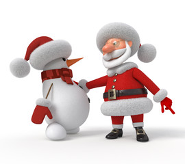 3d Santa Claus with a snowman