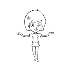 cartoon woman making balancing gesture