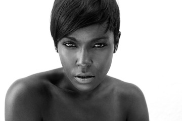 Black and white portrait of a sexy african american woman