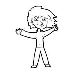 cartoon excited woman waving