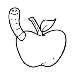 cartoon apple with worm