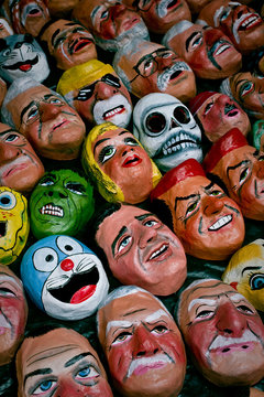 Traditional paper masks for New Year celebration in Ecuador