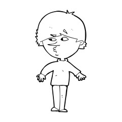 cartoon suspicious man looking over shoulder