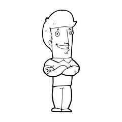 cartoon man with folded arms grinning