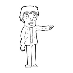cartoon terrified man pointing