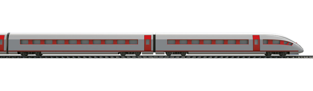 Long train on white, side view