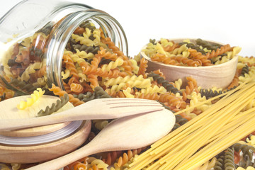 Various types of raw Italian pasta. 